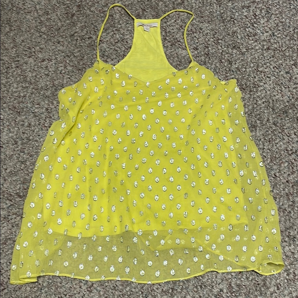 Ella moss Yellow silk with silver dot Sleeveless Women's Top